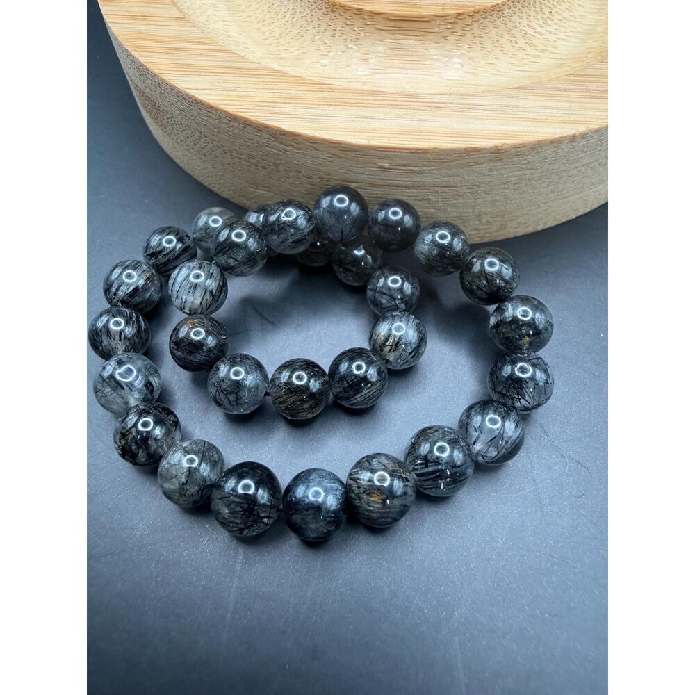 Black Tourmaline in Quartz 6.5mm Bracelet